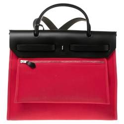 Pre Owned Hermes Rose Extreme/Kaki Canvas and Leather Herbag Zip 31 Bag