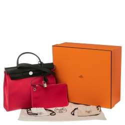 Pre Owned Hermes Rose Extreme/Kaki Canvas and Leather Herbag Zip 31 Bag