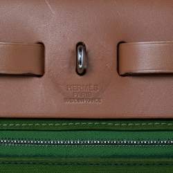 Pre Owned Hermes Apple Green/Natural Canvas and Leather Herbag Zip 31 Bag