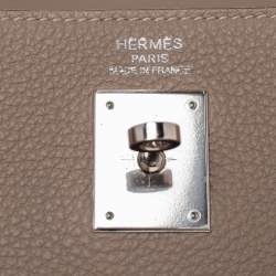 Pre Owned Hermes Gris Tourterelle Togo Leather Palladium Plated Kelly Retourne 35 Bag