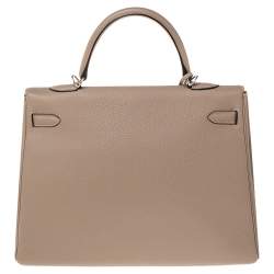 Pre Owned Hermes Gris Tourterelle Togo Leather Palladium Plated Kelly Retourne 35 Bag
