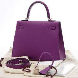Hermes Purple Epsom Leather Palladium Hardware Kelly 25 Bag 