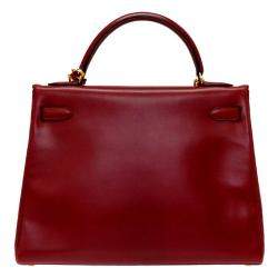 Hermes Red Calf Leather Gold Hardware Kelly 32 Bag