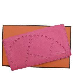 Pre Owned Hermes Pink Chevre Leather Evelyn Wallet