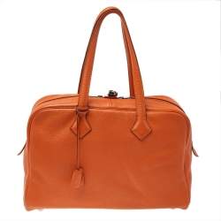 Pre Owned Hermes Apricot Togo Leather Victoria II Fourre Tout 35 Bag