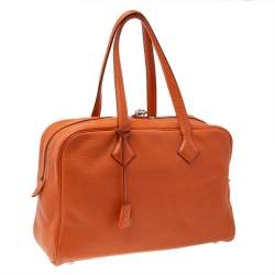 Pre Owned Hermes Apricot Togo Leather Victoria II Fourre Tout 35 Bag