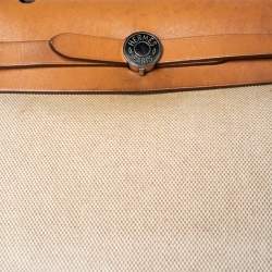 Pre Owned Hermes Natural/Toile Canvas and Leather Herbag Zip 31 Bag