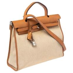 Pre Owned Hermes Natural/Toile Canvas and Leather Herbag Zip 31 Bag
