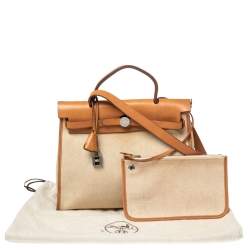 Pre Owned Hermes Natural/Toile Canvas and Leather Herbag Zip 31 Bag