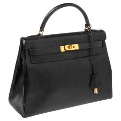 Pre Owned Hermes Black Ardenes Leather Gold Plated Kelly Retourne 32 Bag
