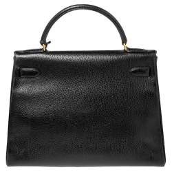 Pre Owned Hermes Black Ardenes Leather Gold Plated Kelly Retourne 32 Bag