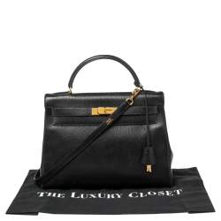 Pre Owned Hermes Black Ardenes Leather Gold Plated Kelly Retourne 32 Bag