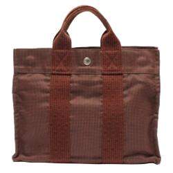 Hermes Brown Canvas Fabric Herline Tote PM Bag 