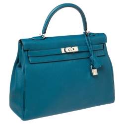 Hermes Cobalt Togo Leather Palladium Plated Kelly Retourne 35 Bag