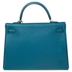 Hermes Cobalt Togo Leather Palladium Plated Kelly Retourne 35 Bag