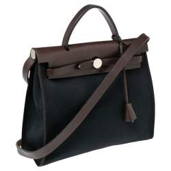 Pre Owned Hermes Black/Cacao Canvas and Leather Herbag Zip 31 Bag