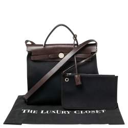 Pre Owned Hermes Black/Cacao Canvas and Leather Herbag Zip 31 Bag