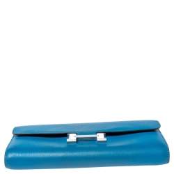 Pre Owned Hermes Mykonos Evercolor Leather Palladium Plated Constance Long Wallet