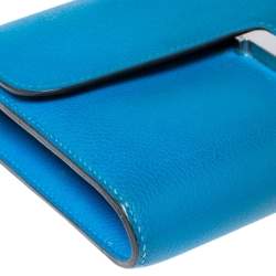 Pre Owned Hermes Mykonos Evercolor Leather Palladium Plated Constance Long Wallet