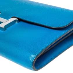 Pre Owned Hermes Mykonos Evercolor Leather Palladium Plated Constance Long Wallet