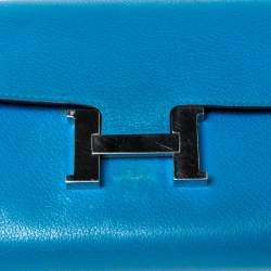 Pre Owned Hermes Mykonos Evercolor Leather Palladium Plated Constance Long Wallet