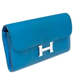 Pre Owned Hermes Mykonos Evercolor Leather Palladium Plated Constance Long Wallet