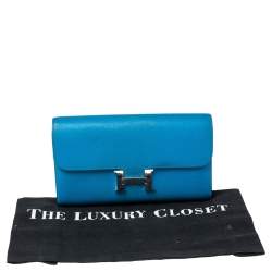 Pre Owned Hermes Mykonos Evercolor Leather Palladium Plated Constance Long Wallet