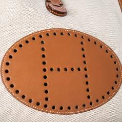 Pre Owned Hermes Beige/Gold Canvas and Swift Leather Evelyne I PM Bag