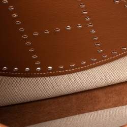 Pre Owned Hermes Beige/Gold Canvas and Swift Leather Evelyne I PM Bag