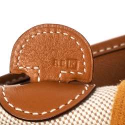 Pre Owned Hermes Beige/Gold Canvas and Swift Leather Evelyne I PM Bag