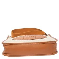 Pre Owned Hermes Beige/Gold Canvas and Swift Leather Evelyne I PM Bag