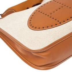 Pre Owned Hermes Beige/Gold Canvas and Swift Leather Evelyne I PM Bag