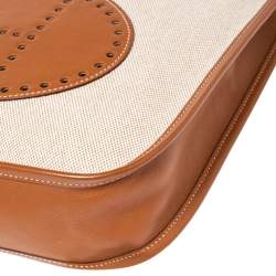 Pre Owned Hermes Beige/Gold Canvas and Swift Leather Evelyne I PM Bag