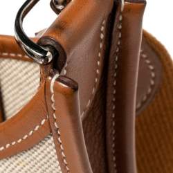 Pre Owned Hermes Beige/Gold Canvas and Swift Leather Evelyne I PM Bag