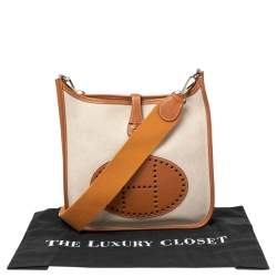 Pre Owned Hermes Beige/Gold Canvas and Swift Leather Evelyne I PM Bag