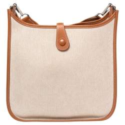 Pre Owned Hermes Beige/Gold Canvas and Swift Leather Evelyne I PM Bag
