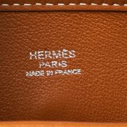 Pre Owned Hermes Beige/Gold Canvas and Swift Leather Evelyne I PM Bag