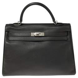 Pre Owned Hermes Ardoise Evercolor Leather Palladium Finished Kelly Retourne 35 Bag
