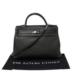 Pre Owned Hermes Ardoise Evercolor Leather Palladium Finished Kelly Retourne 35 Bag