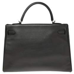 Pre Owned Hermes Ardoise Evercolor Leather Palladium Finished Kelly Retourne 35 Bag