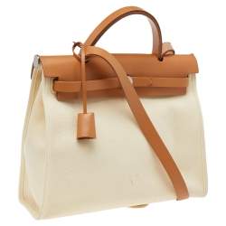 Pre Owned Hermes Beige/Tan Canvas and Leather Herbag Zip 31 Bag