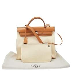 Pre Owned Hermes Beige/Tan Canvas and Leather Herbag Zip 31 Bag