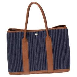 Pre Owned Hermes Blue/Brown Denim and Leather Garden Party 36 Bag