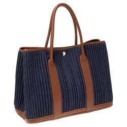 Pre Owned Hermes Blue/Brown Denim and Leather Garden Party 36 Bag