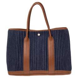 Pre Owned Hermes Blue/Brown Denim and Leather Garden Party 36 Bag