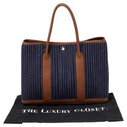 Pre Owned Hermes Blue/Brown Denim and Leather Garden Party 36 Bag