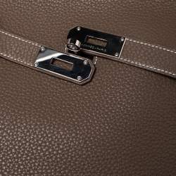 Pre Owned Hermes Etoupe Taurillon Clemence Leather Palladium Plated Jypsiere 37 Bag