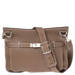 Pre Owned Hermes Etoupe Taurillon Clemence Leather Palladium Plated Jypsiere 37 Bag