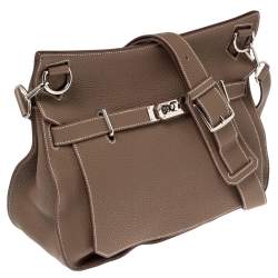 Pre Owned Hermes Etoupe Taurillon Clemence Leather Palladium Plated Jypsiere 37 Bag