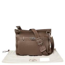 Pre Owned Hermes Etoupe Taurillon Clemence Leather Palladium Plated Jypsiere 37 Bag